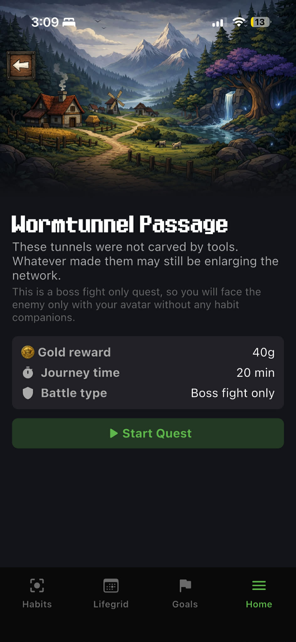 Adventure Board page showing the day's quests with pass counter, quest cards, and rewards